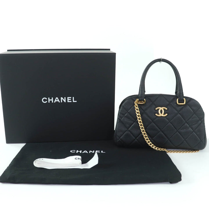 極美品☆CHANEL シャネル AS3893 キャビアスキン マトラッセ ココマーク 2WAYボーリングバッグ ハンドバッグ ブラック ゴールド金具