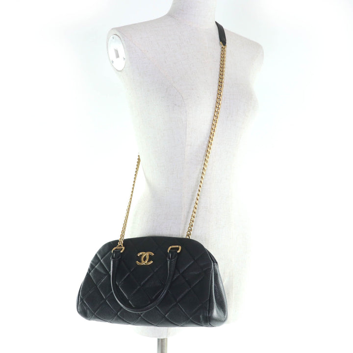 極美品☆CHANEL シャネル AS3893 キャビアスキン マトラッセ ココマーク 2WAYボーリングバッグ ハンドバッグ ブラック ゴールド金具