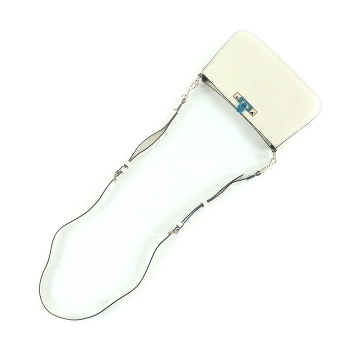 極美品★Valentino Garavani ヴァレンティノガラヴァーニ 3W5B0Q57XJB ロックスタッズ レザー ショルダーバッグ アイボリー ゴールド金具