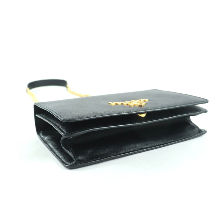 美品★PRADA プラダ 1BD133 サフィアーノレザー ミニバッグ メタルロゴ チェーン ショルダーバッグ ブラック ゴールド金具 保存袋付き