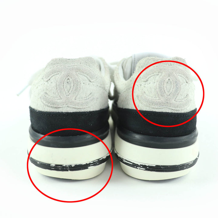 良品☆CHANEL シャネル 23B 2023年製 G45208 ココマーク レースアップ スウェードレザー ローカットスニーカー ホワイト 36 レディース