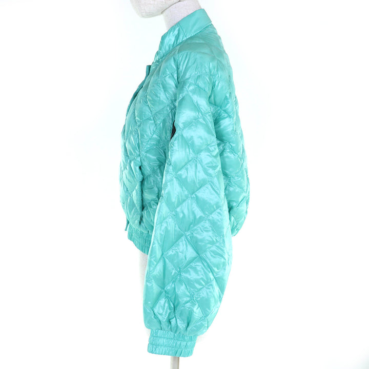 美品△Herno ヘルノ 2023年 PI001875D ロゴパッチ ダイヤモンドキルティング ショートダウンジャケット グリーン 42 正規品 レディース