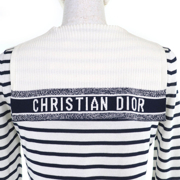 未使用品△Christian Dior クリスチャンディオール 144S49CP603 シルク コットン CAPRI ボーダー柄 セーラーカラー 長袖ニット 34 正規品