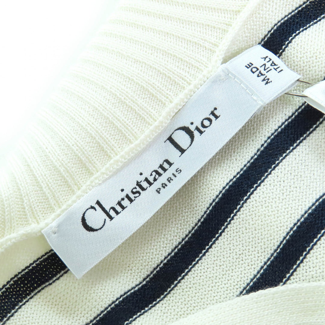 未使用品△Christian Dior クリスチャンディオール 144S49CP603 シルク コットン CAPRI ボーダー柄 セーラーカラー 長袖ニット 34 正規品