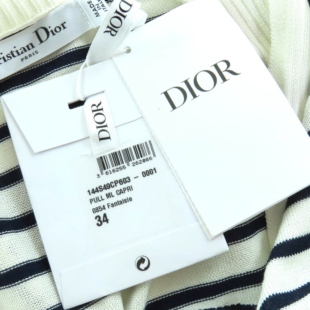 未使用品△Christian Dior クリスチャンディオール 144S49CP603 シルク コットン CAPRI ボーダー柄 セーラーカラー 長袖ニット 34 正規品