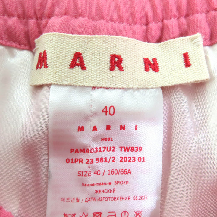 極美品◇MARNI マルニ 23SS PAMA0317U2 バージンウール100％ タグデザイン フライフロント イージー パンツ ピンク 40 正規品 レディース