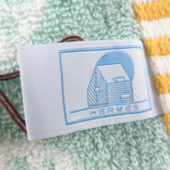 未使用品☆HERMES エルメス カバン コットン ブルー・ジヴレ / ヴェール・セラドン フェイスタオル ビーチタオル タオル 箱付 フランス製