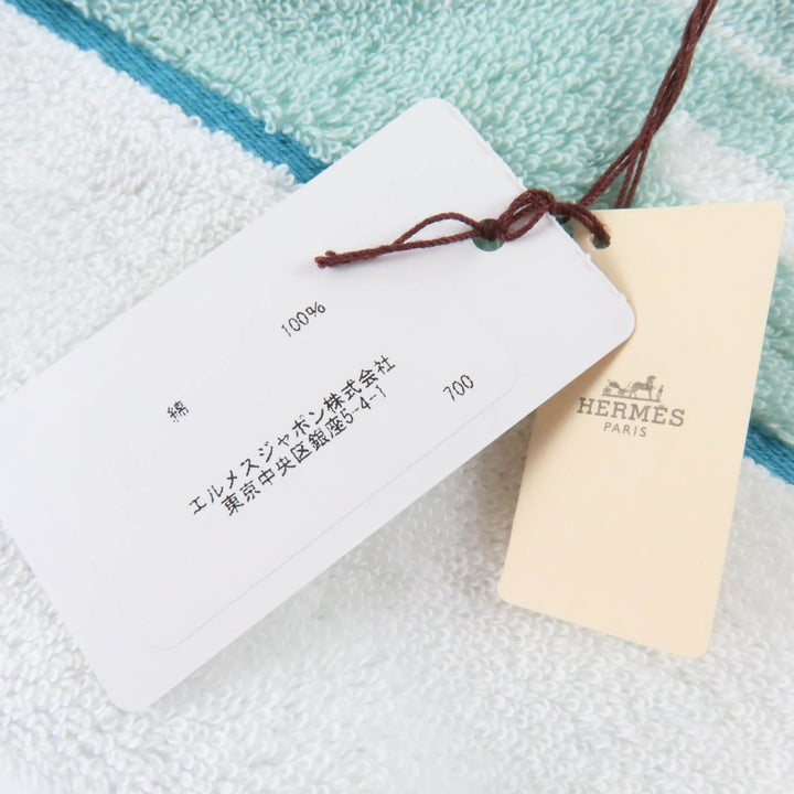 未使用品☆HERMES エルメス カバン コットン ブルー・ジヴレ / ヴェール・セラドン フェイスタオル ビーチタオル タオル 箱付 フランス製