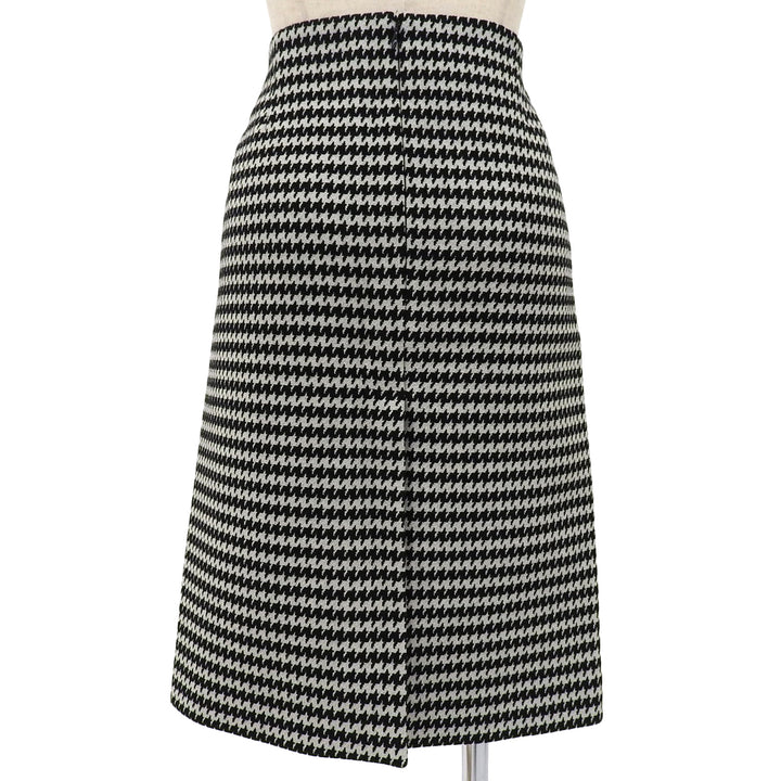 極美品▲BALENCIAGA バレンシアガ 528505 ウール ロゴプレート ハウンドトゥース タイトスカート 黒 白 36 イタリア製 正規品 レディース