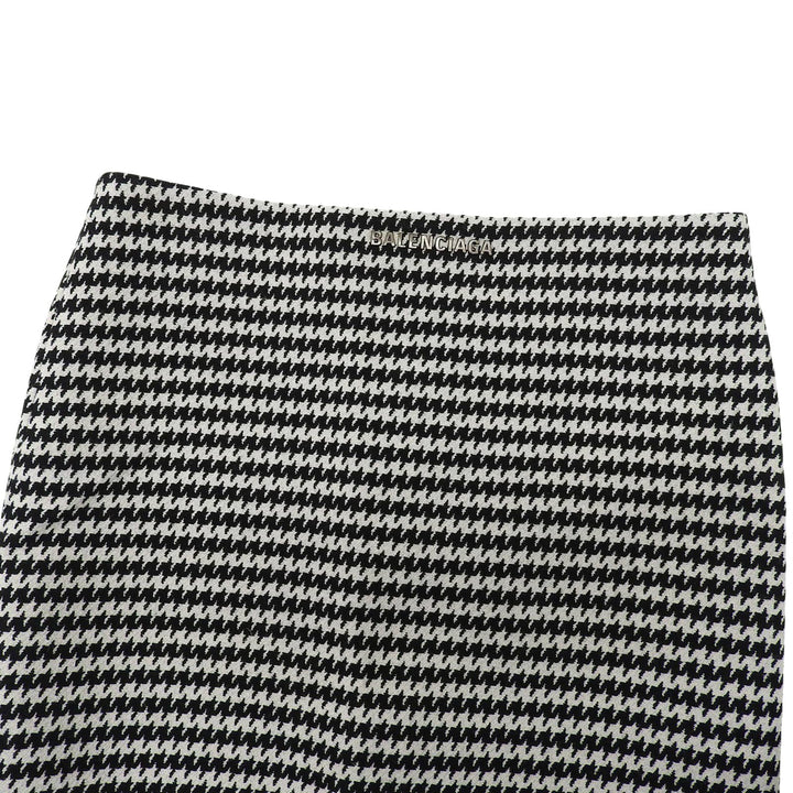 極美品▲BALENCIAGA バレンシアガ 528505 ウール ロゴプレート ハウンドトゥース タイトスカート 黒 白 36 イタリア製 正規品 レディース