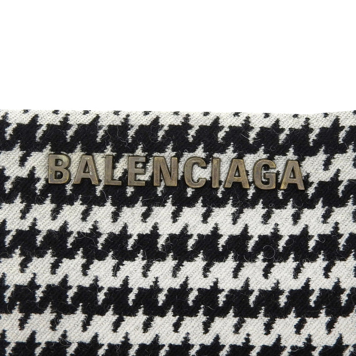 極美品▲BALENCIAGA バレンシアガ 528505 ウール ロゴプレート ハウンドトゥース タイトスカート 黒 白 36 イタリア製 正規品 レディース