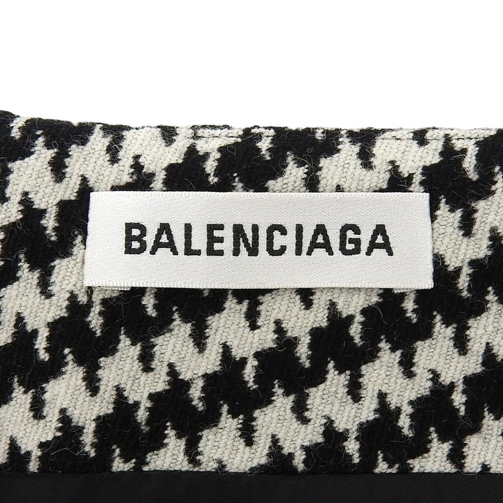 極美品▲BALENCIAGA バレンシアガ 528505 ウール ロゴプレート ハウンドトゥース タイトスカート 黒 白 36 イタリア製 正規品 レディース