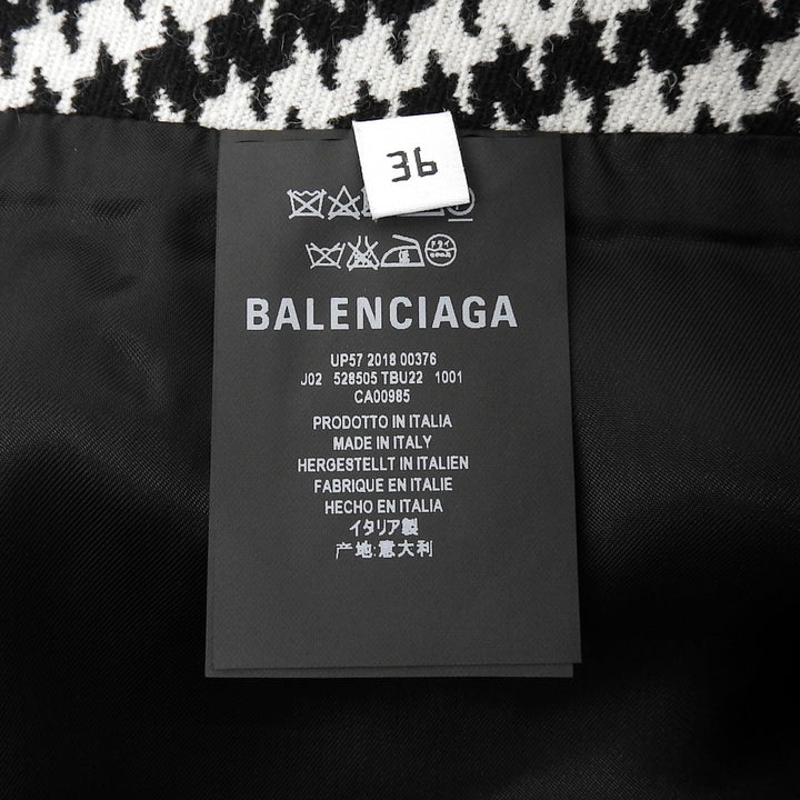 極美品▲BALENCIAGA バレンシアガ 528505 ウール ロゴプレート ハウンドトゥース タイトスカート 黒 白 36 イタリア製 正規品 レディース