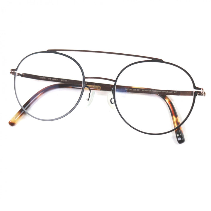 極美品▼MYKITA マイキータ LITE ALMETA ツーブリッジ ラウンド メガネ ブラック ピンクゴールド クリアブラウン マーブル柄 48□20 140