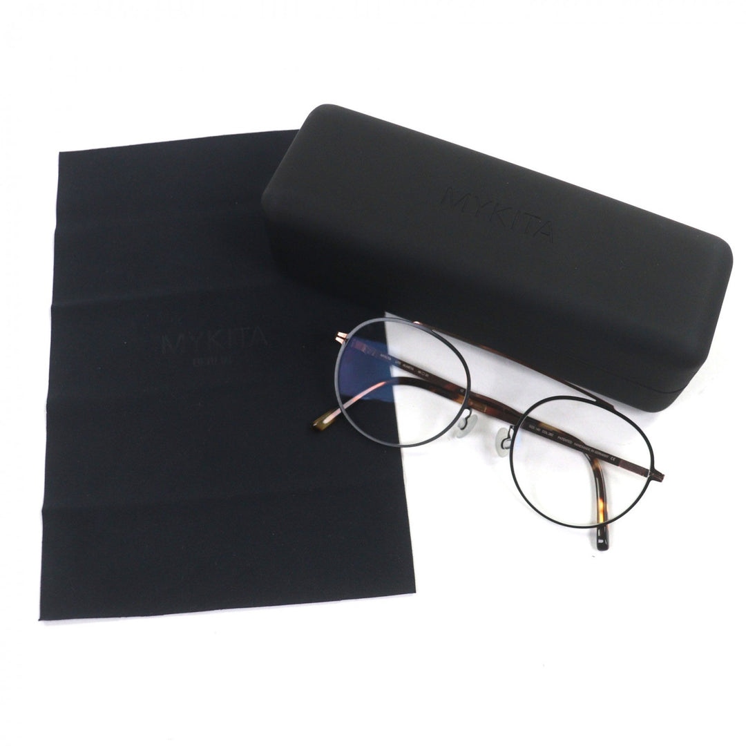 極美品▼MYKITA マイキータ LITE ALMETA ツーブリッジ ラウンド メガネ ブラック ピンクゴールド クリアブラウン マーブル柄 48□20 140