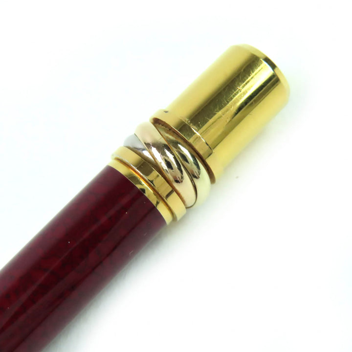 良品△Cartier カルティエ トリニティ マーブル柄 ツイスト式 ボールペン ボルドー ゴールド メンズ 筆記確認済み オススメ◎