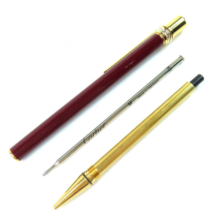良品△Cartier カルティエ トリニティ マーブル柄 ツイスト式 ボールペン ボルドー ゴールド メンズ 筆記確認済み オススメ◎
