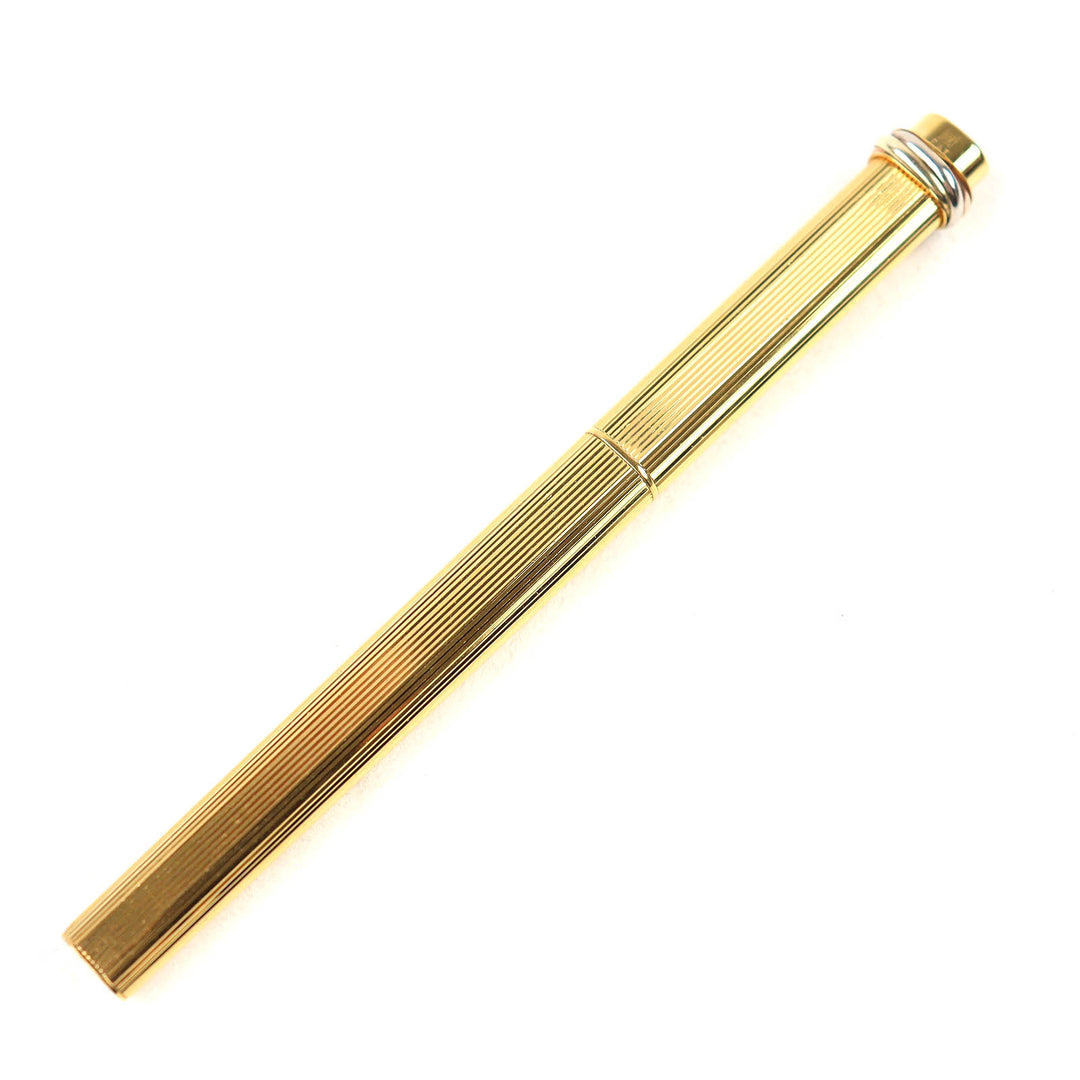 良品△Cartier カルティエ ヴィンテージ トリニティ ストライプ オーバル キャップ式 ボールペン ゴールド フランス製 メンズ オススメ◎