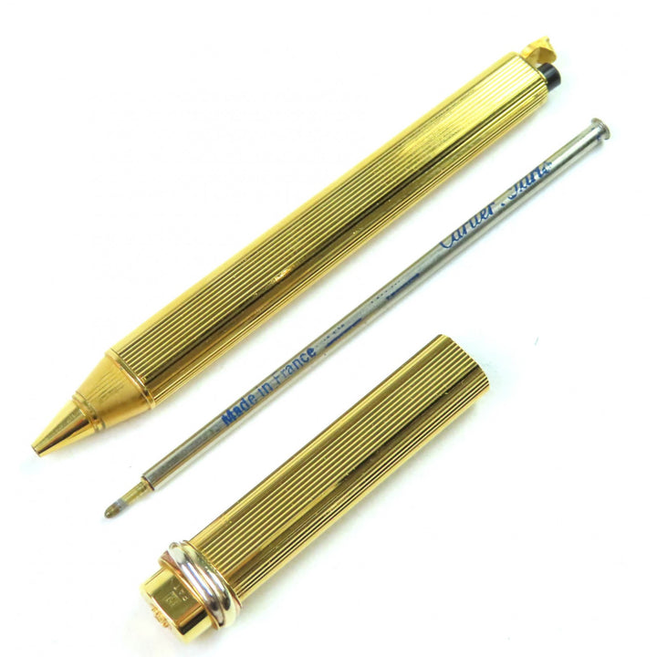 良品△Cartier カルティエ ヴィンテージ トリニティ ストライプ オーバル キャップ式 ボールペン ゴールド フランス製 メンズ オススメ◎