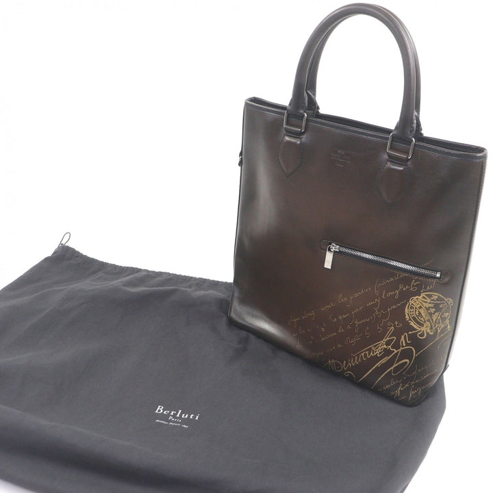 美品□BERLUTI ベルルッティ カリグラフィ トゥジュール バーティカル ゴールデンパティーヌレザー 2WAY トートバッグ ブラウン メンズ