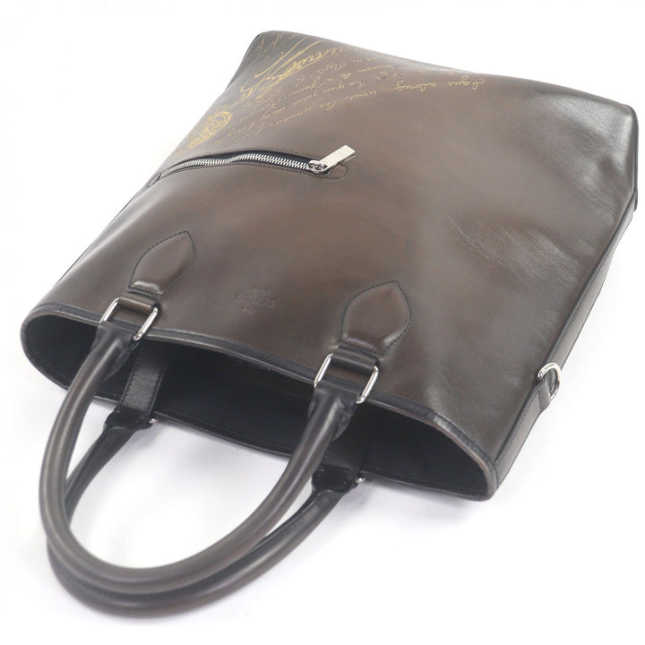 美品□BERLUTI ベルルッティ カリグラフィ トゥジュール バーティカル ゴールデンパティーヌレザー 2WAY トートバッグ ブラウン メンズ