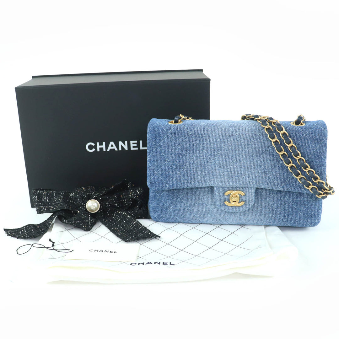 未使用品☆CHANEL シャネル A01112 マトラッセ25 Wフラップ デニムグラデーション Wチェーン ショルダーバッグ ゴールド金具