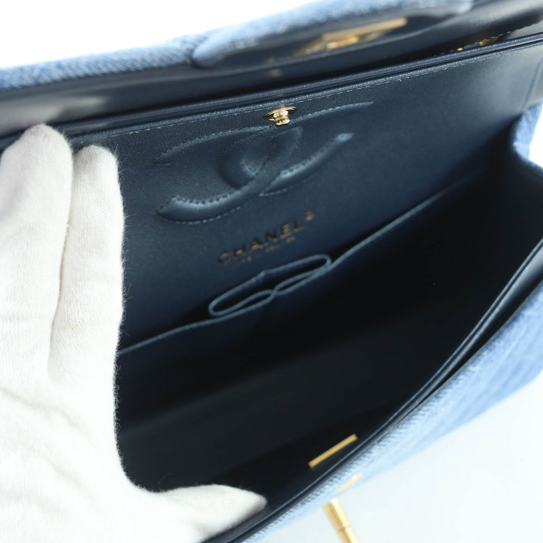 未使用品☆CHANEL シャネル A01112 マトラッセ25 Wフラップ デニムグラデーション Wチェーン ショルダーバッグ ゴールド金具