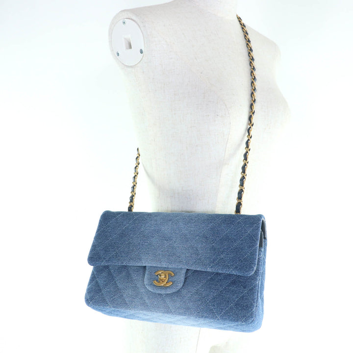 未使用品☆CHANEL シャネル A01112 マトラッセ25 Wフラップ デニムグラデーション Wチェーン ショルダーバッグ ゴールド金具