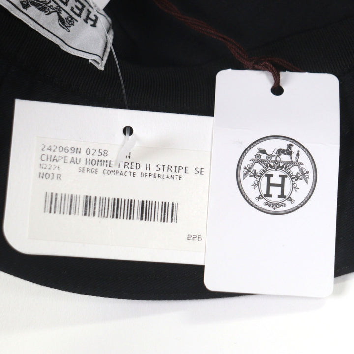 未使用品▼HERMES エルメス フレッドH コットン100% ストライプ バケットハット ブラック 58 箱・保存袋付き フランス製 正規品 メンズ