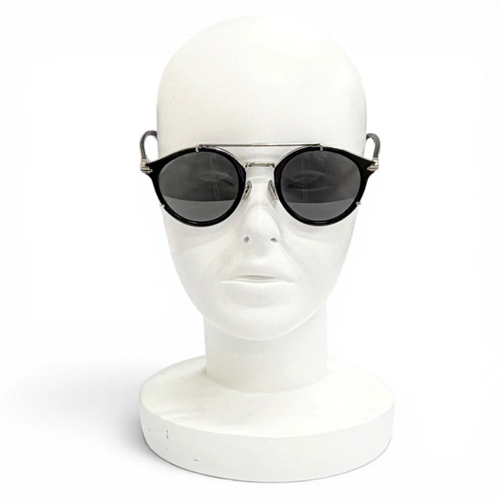 美品△DIOR ディオール オム SUITR7UOR DiorBlacksuit R7U パントス ツーブリッジ ラウンド サングラス 現行品 黒 シルバー 52□23 145