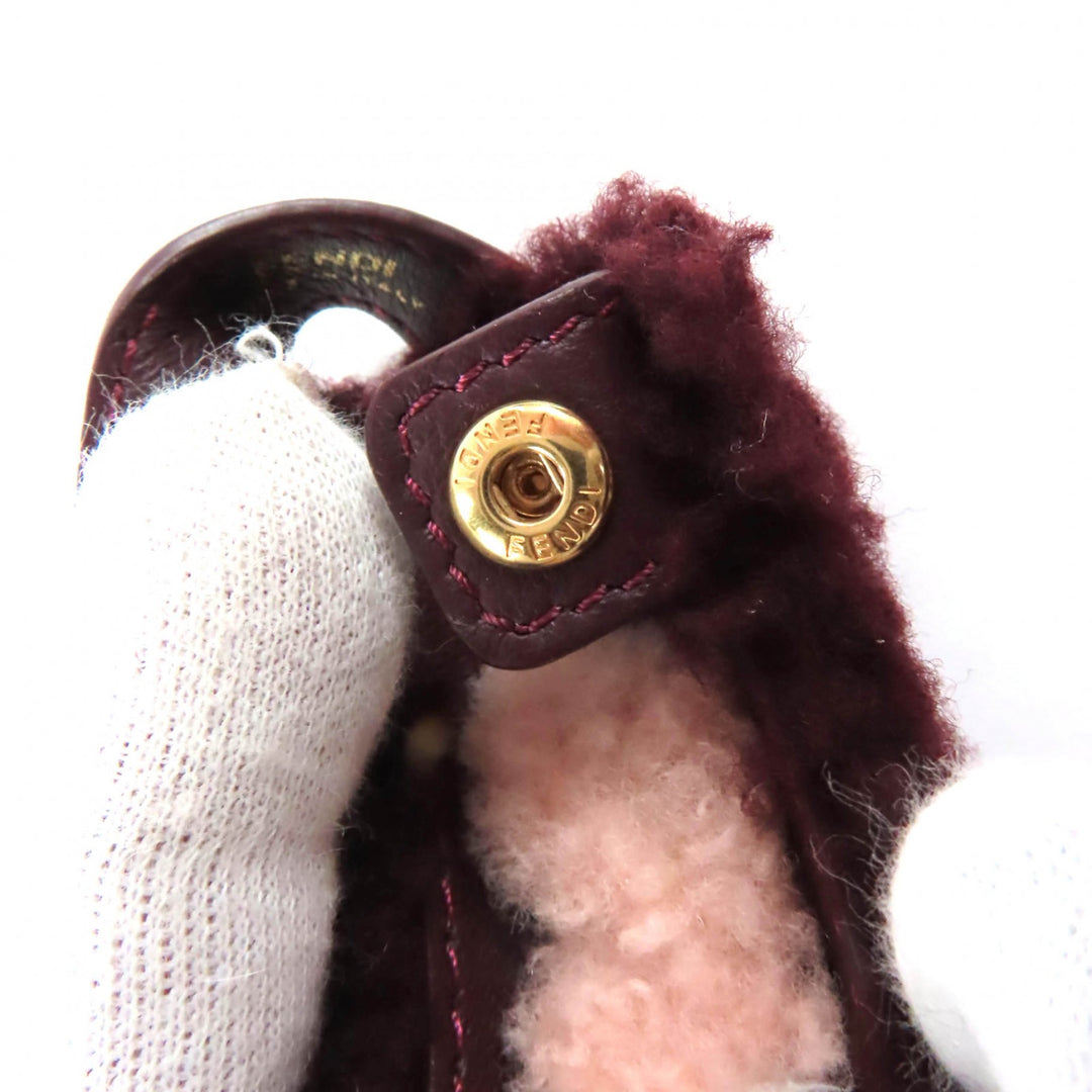 美品★FENDI フェンディ ピーカブー レザー使い ムートン ハンドルカバー ボルドー 保存袋付き イタリア製 レディース