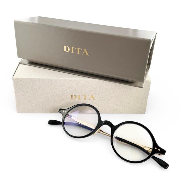 未使用品▲DITA ディータ DTX469 ALATARA ラウンド メガネ 眼鏡 アイウェア ブラック 46□22 145 箱・ケース付き 日本製 レディース