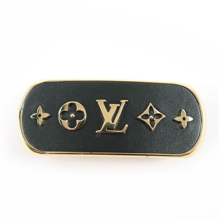 極美品☆LOUIS VUITTON ルイヴィトン M00564 バレッタ・クルーザー アイコンモチーフ ヘアバレッタ ブラック ゴールド イタリア製