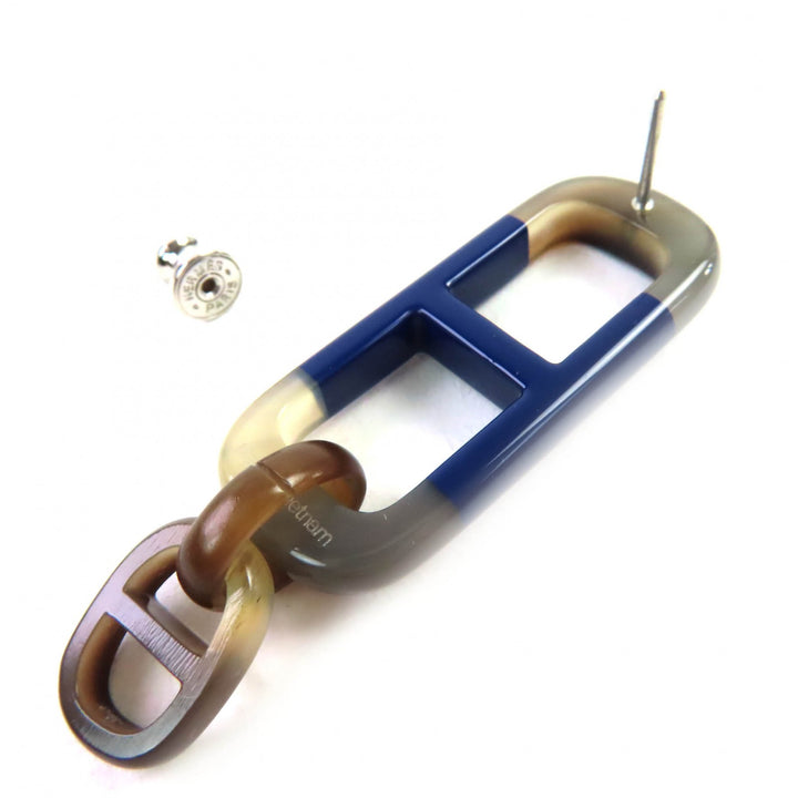 極美品◇HERMES エルメス アマール ピアス バッファローホーン ラッカーウッド 両耳用 スイングピアス アクセサリー ブラウン ブルー