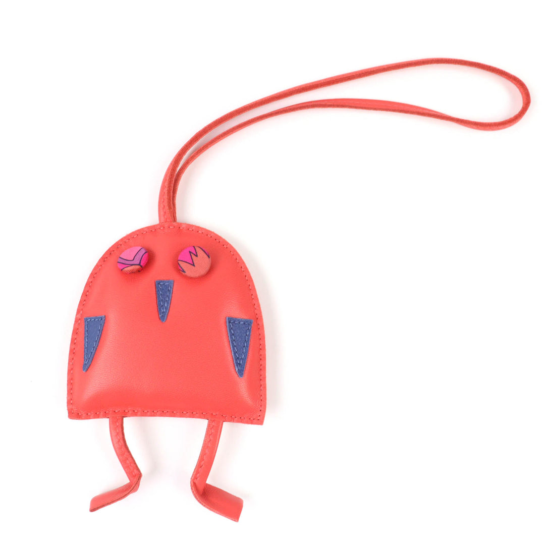 極美品☆HERMES エルメス Petit H プティアッシュ フクロウ レザー バッグチャーム オーナメント レッド系 箱付き フランス製 レディース