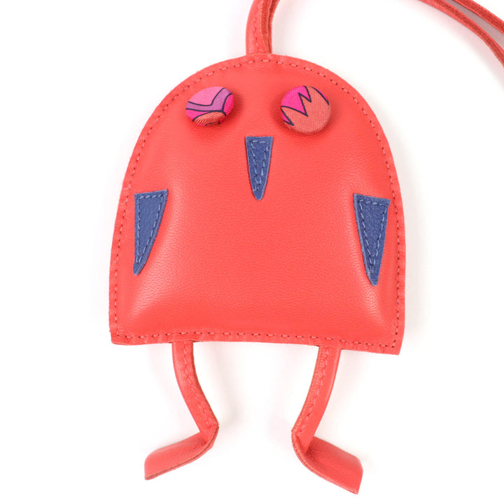 極美品☆HERMES エルメス Petit H プティアッシュ フクロウ レザー バッグチャーム オーナメント レッド系 箱付き フランス製 レディース