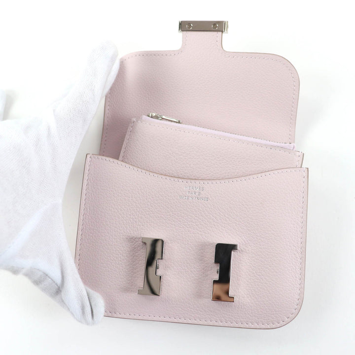 美品☆HERMES エルメス コンスタンス スリム エヴァーカラー モーヴペール シルバー金具 財布 B刻印 箱・保存袋付 フランス製 レディース