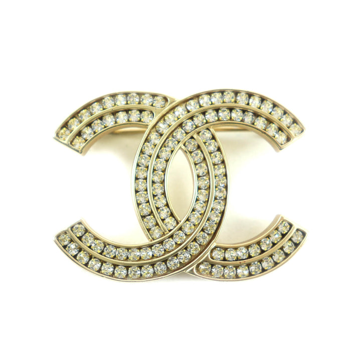 極美品★CHANEL シャネル A21C ココマーク ラインストーン ブローチ ゴールド 箱・保存袋付き フランス製 レディース