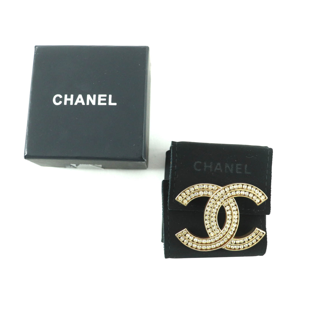 極美品★CHANEL シャネル A21C ココマーク ラインストーン ブローチ ゴールド 箱・保存袋付き フランス製 レディース