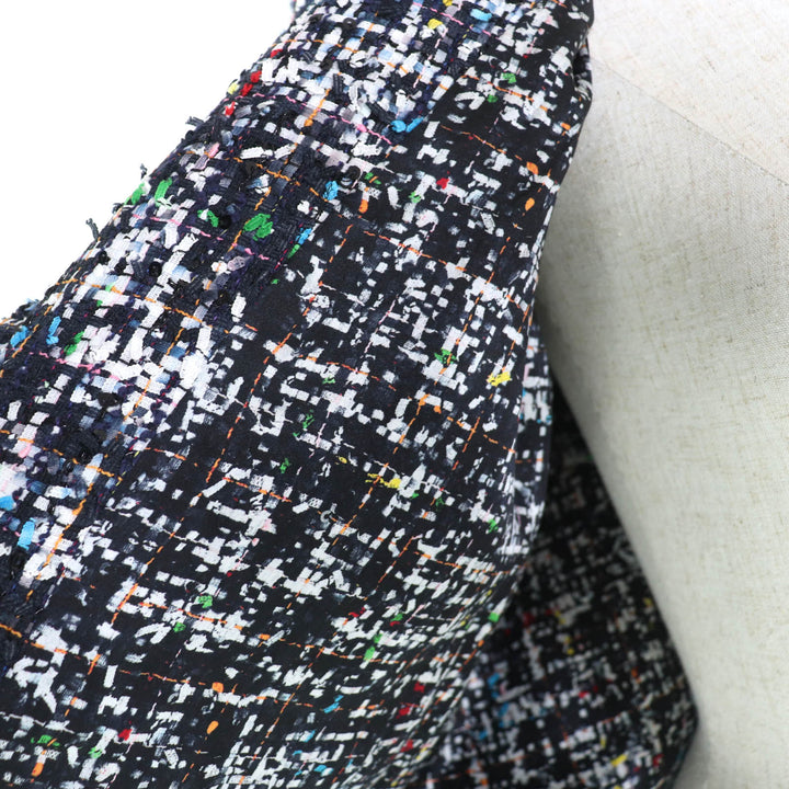 未使用品★CHANEL シャネル P62686 裏地シルク100％ ココマークボタン付 ミックスツイード フリル ノーカラージャケット マルチ 34 仏製