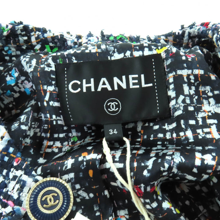 未使用品★CHANEL シャネル P62686 裏地シルク100％ ココマークボタン付 ミックスツイード フリル ノーカラージャケット マルチ 34 仏製