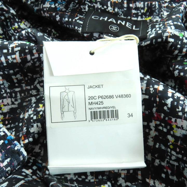 未使用品★CHANEL シャネル P62686 裏地シルク100％ ココマークボタン付 ミックスツイード フリル ノーカラージャケット マルチ 34 仏製