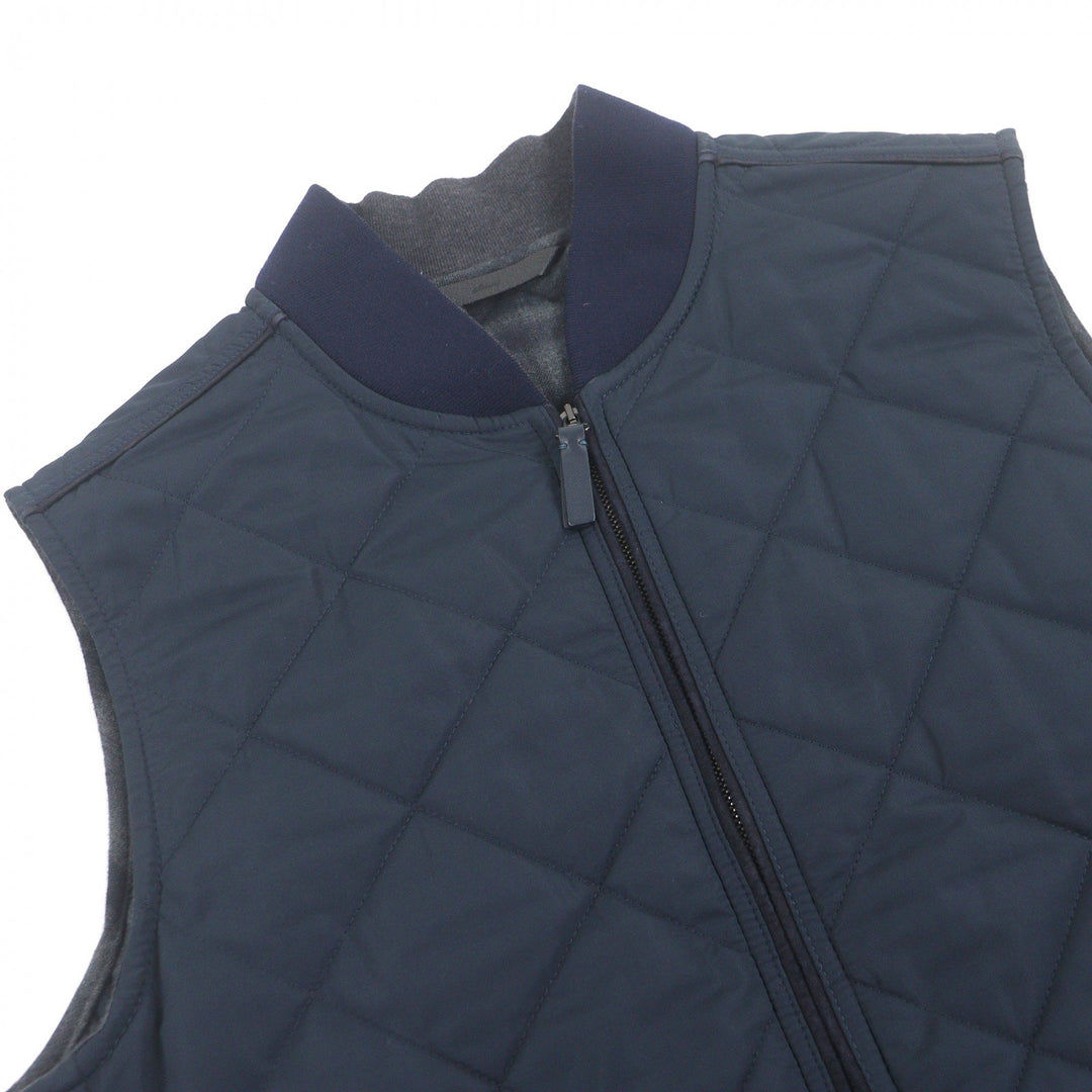 美品□Brioni ブリオーニ シルク混 裏チェック柄 中綿 キルティングベスト パファー ベスト ジレ ネイビー M イタリア製 正規品 メンズ