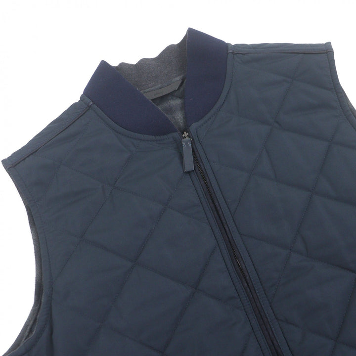 美品□Brioni ブリオーニ シルク混 裏チェック柄 中綿 キルティングベスト パファー ベスト ジレ ネイビー M イタリア製 正規品 メンズ