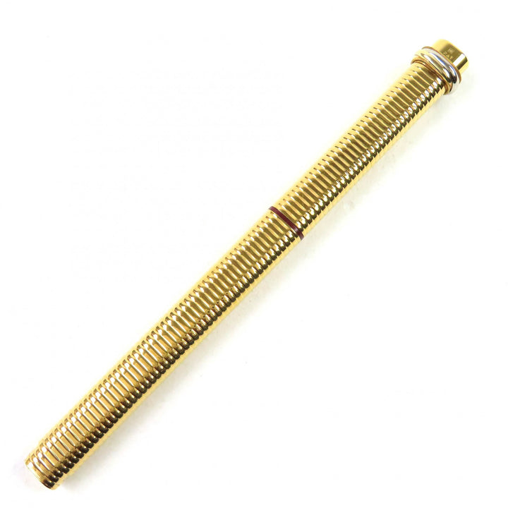 美品△Cartier カルティエ ヴィンテージ トリニティ ドゥ カルティエ ボーダー柄 オーバル キャップ式 ボールペン ゴールド 筆記確認済み