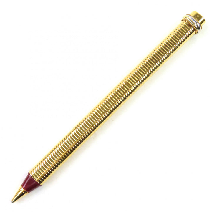 美品△Cartier カルティエ ヴィンテージ トリニティ ドゥ カルティエ ボーダー柄 オーバル キャップ式 ボールペン ゴールド 筆記確認済み