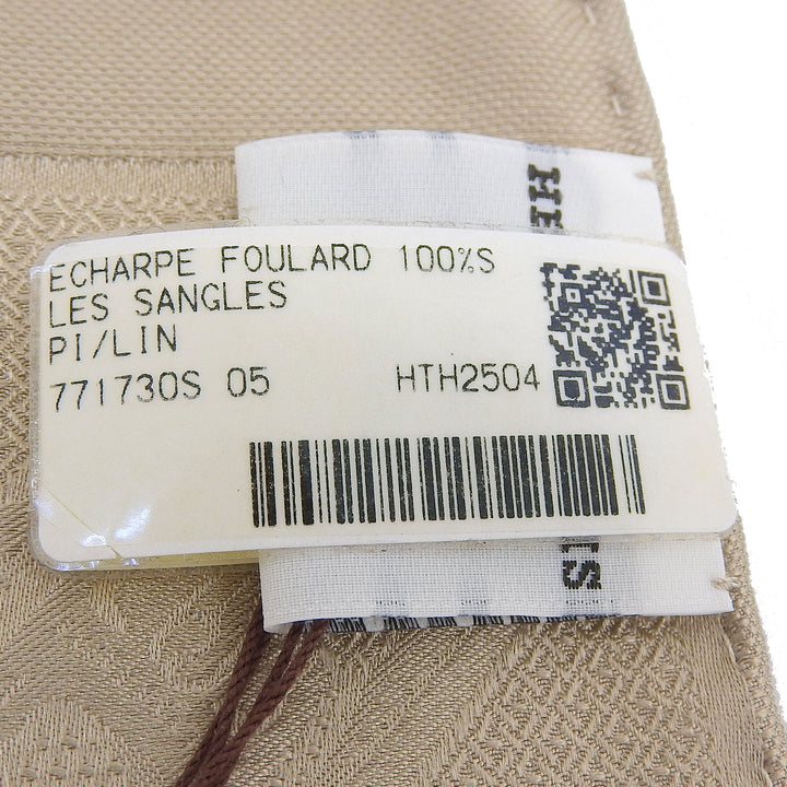 未使用品▲HERMES エルメス HTH2504 LES SANGLES レ サングル シルク100％ エシャルプ FOULARD フリンジ付き ストール 箱付き イタリア製