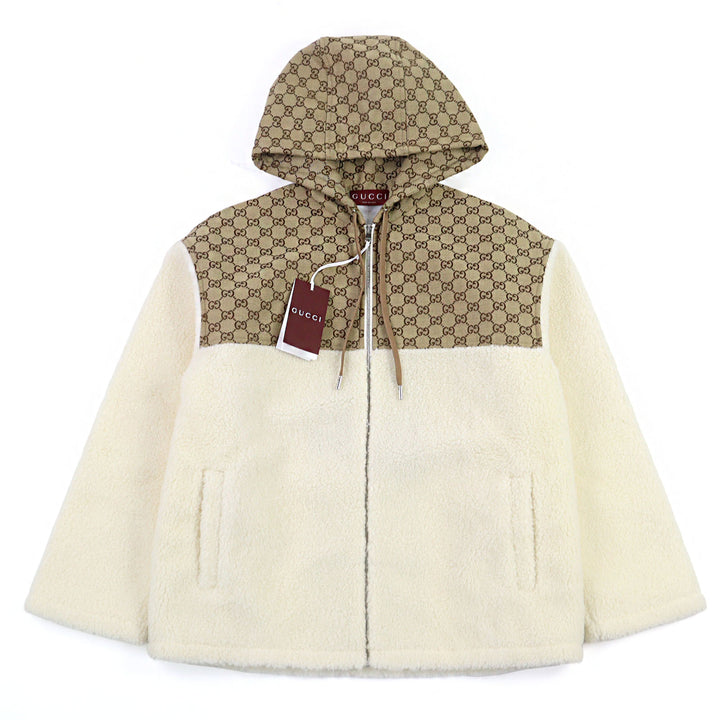 未使用品○GUCCI グッチ 24AW 798503 GGインターシャ 中綿入り ボアブルゾン ウールフリースジャケット S イタリア製 正規品 メンズ
