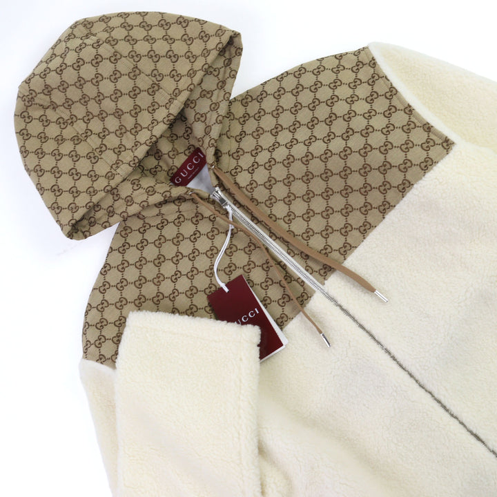 未使用品○GUCCI グッチ 24AW 798503 GGインターシャ 中綿入り ボアブルゾン ウールフリースジャケット S イタリア製 正規品 メンズ