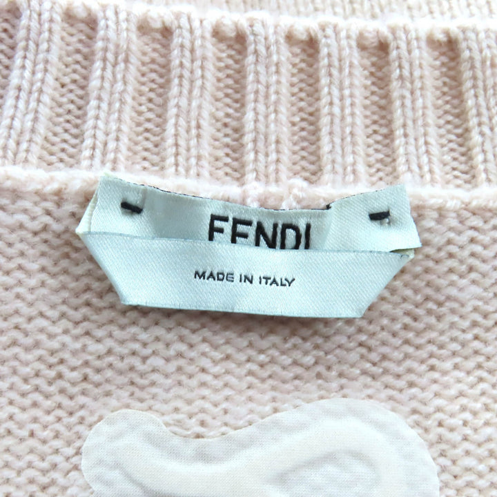 美品★FENDI フェンディ 2021年製 FZX698 カシミヤ100％ バックロゴ Vネック 長袖 ニット セーター ピンク 40 イタリア製 正規品